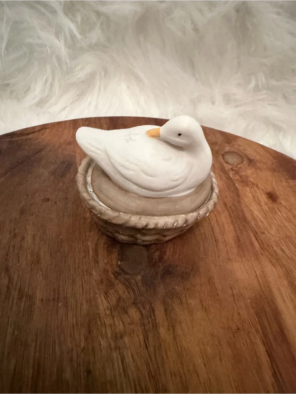 White Ceramic Duck Nest Figurine for Pets & Home Decor